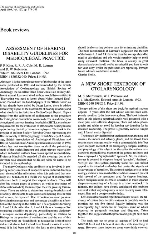 assessment of hearing disability guidelines for medicolegal practice Epub