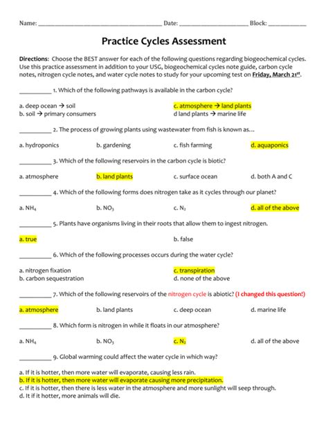 assessment questions for biogeochemical cycles answer key Reader