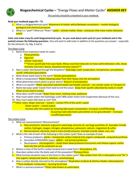 assessment questions for biogeochemical cycles answers Doc