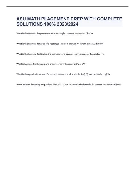 asu math placement test study guide Kindle Editon