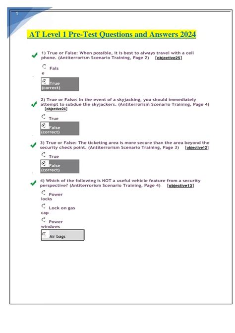 at level 1 pretest answers
