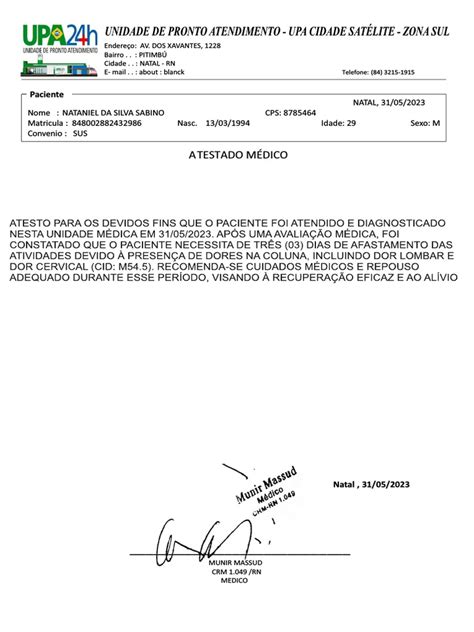 atestado médico da UPA 24h