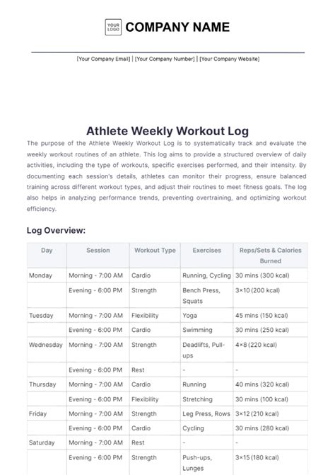 athlete training log template Doc