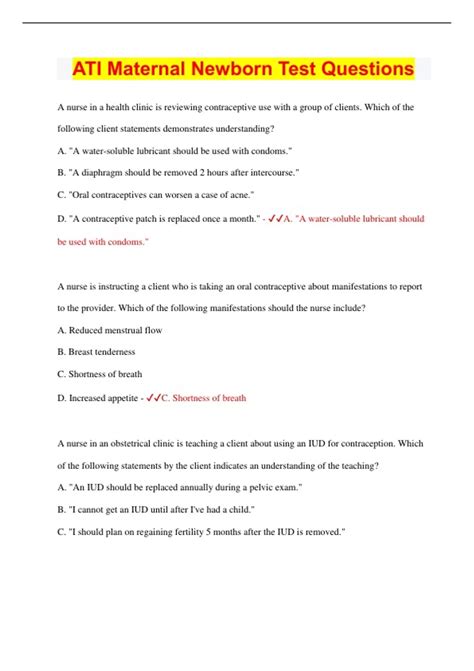 ati maternal newborn test questions Reader