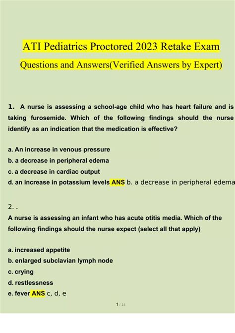 ati pediatric test answers PDF
