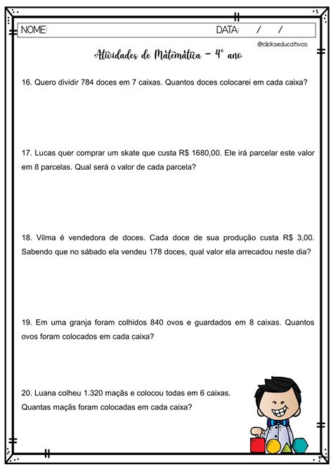 atividade de matematica 4 ano problemas