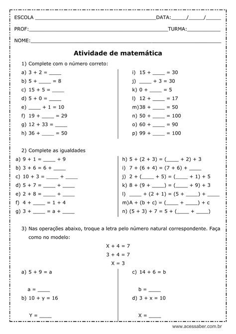 atividades 6 ano matematica