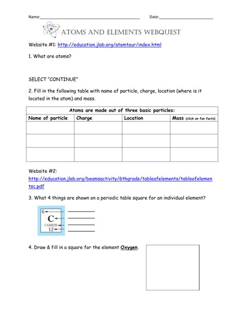 atoms elements webquest answers sheet PDF