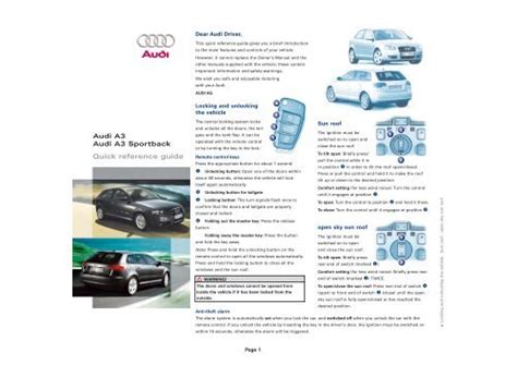 audi a3 sportback quick reference guide PDF