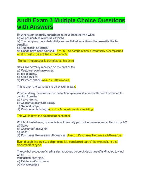 auditing multiple choice questions and answers Doc