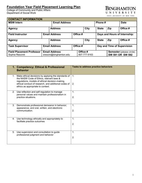 aurora university field placement learning plan