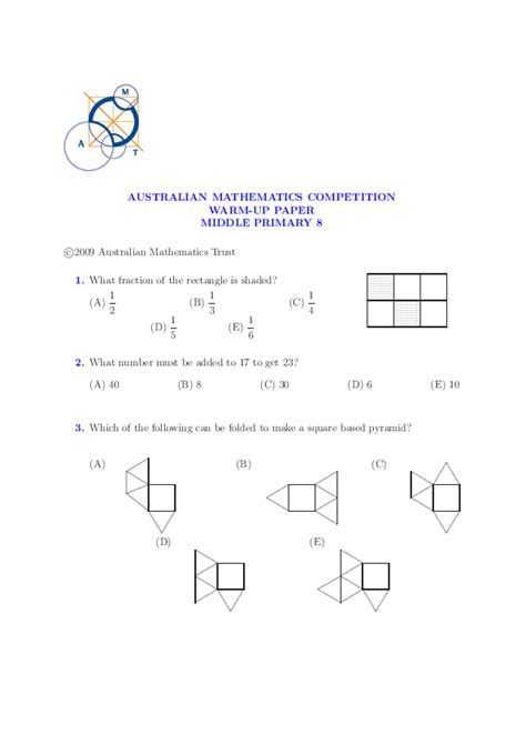 australian mathematics competition past paper PDF