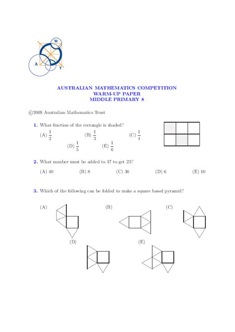 australian mathematics trust past papers upper primary Kindle Editon