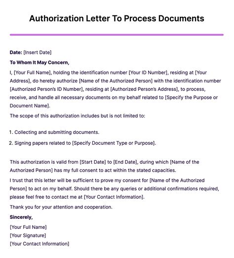 authorization letter sample to process documents PDF