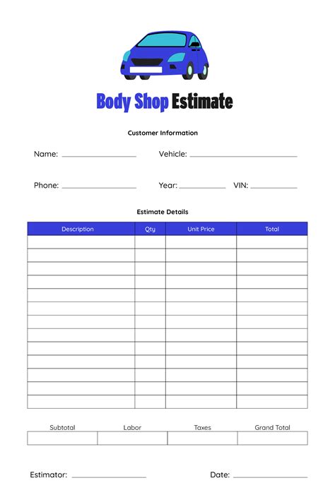 auto body shop forms Doc