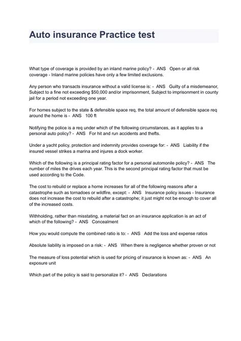 auto insurance test questions Reader