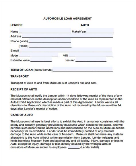 auto loan agreement forms PDF