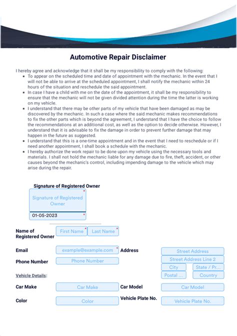 auto repair disclaimer template PDF