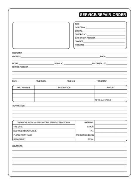 auto repair service order form Doc