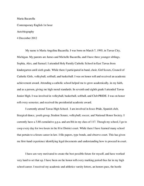 autobiography example for high school students Epub