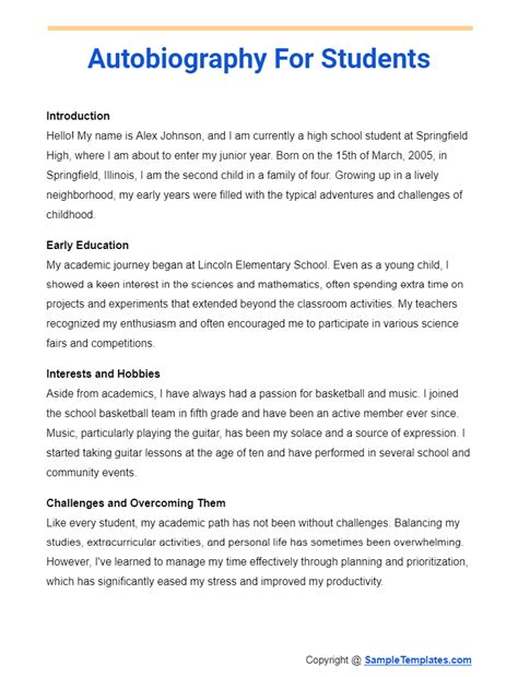 autobiography sample essay for high school students Kindle Editon