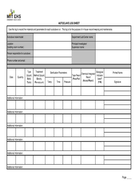 autoclave weekly and monthly cleaning spread sheet Kindle Editon