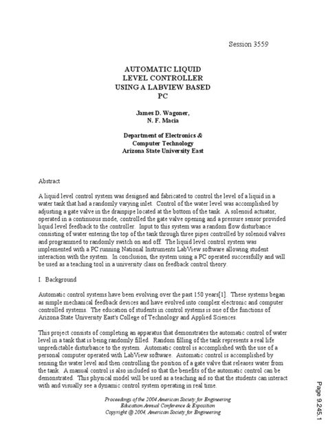 automatic liquid level controller using labview Reader