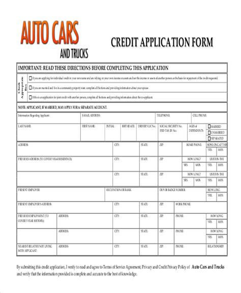 automobile credit application form PDF