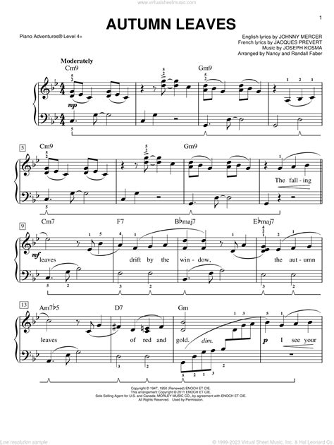 autumn leaves sheet music Reader