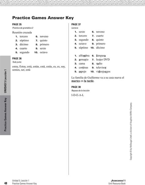 avancemos unidad answer key Reader