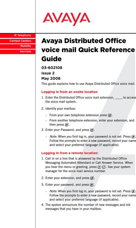avaya voicemail user guide Reader