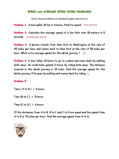 average speed word problems middle school pdf Doc