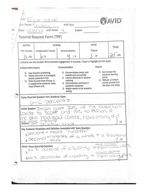 avid trf filled out