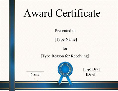 award certificate template in word document PDF