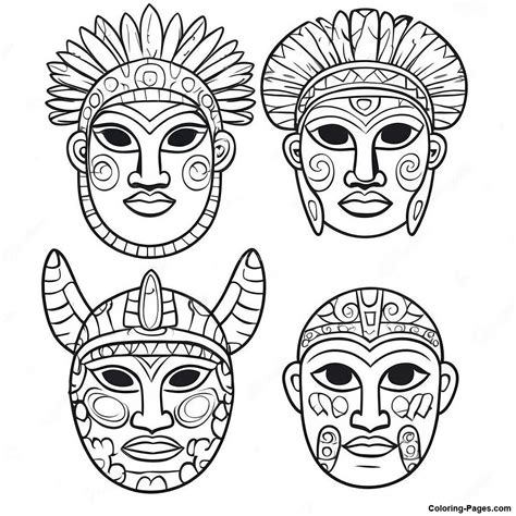 aztec masks coloring sheet PDF
