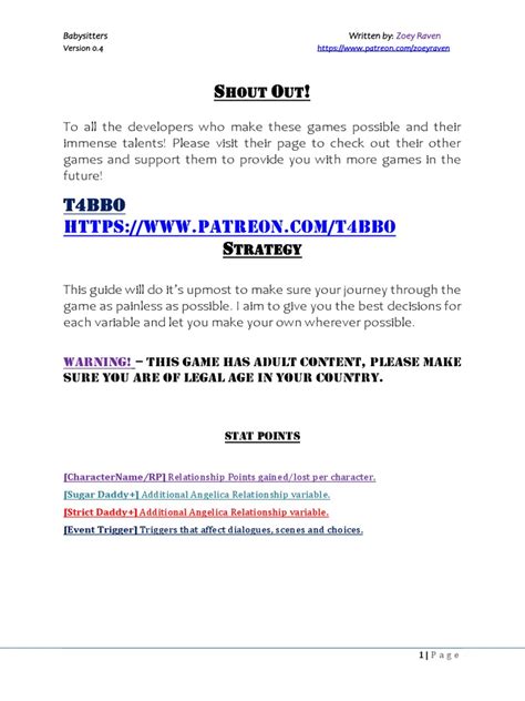 Babysitters Renpy Walkthrough