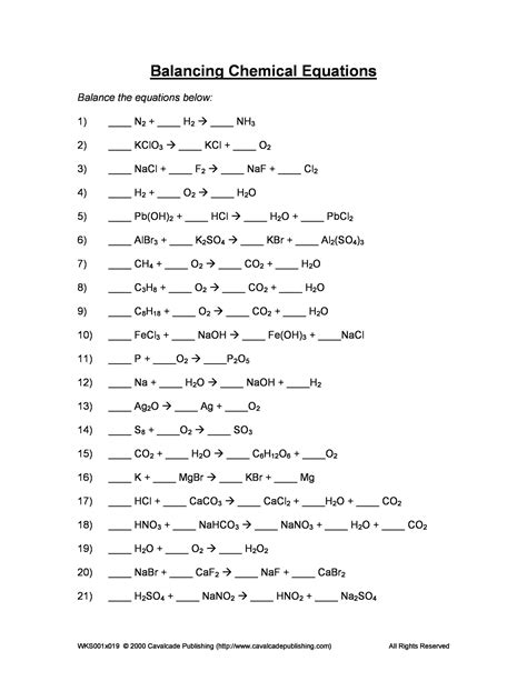 balancing chemical equations practice worksheet answers Reader