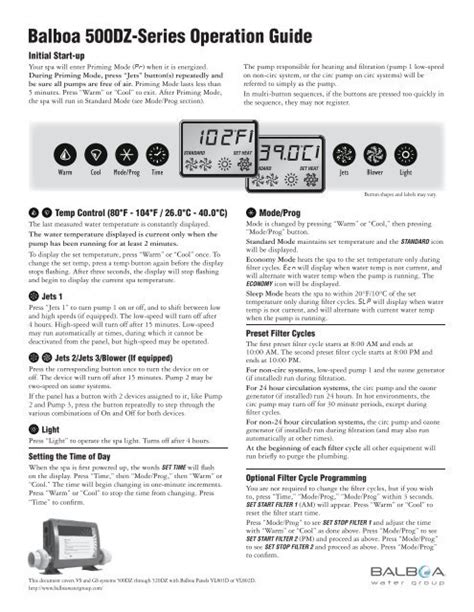 balboa 500dz series operation guide PDF