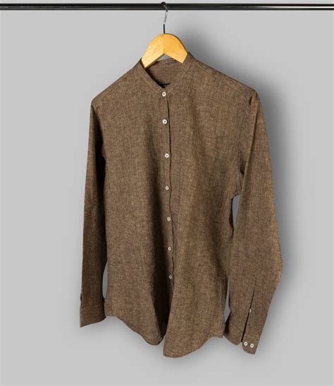 band collar linen shirt