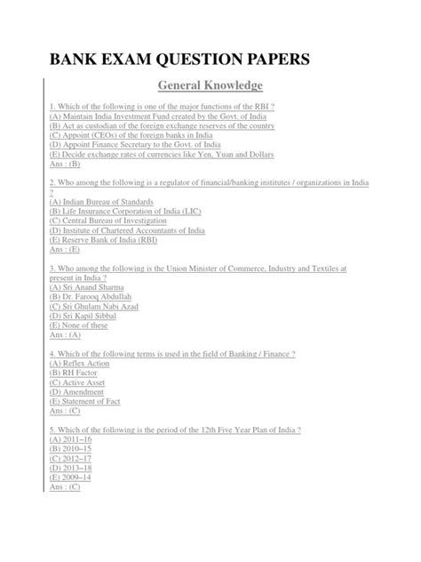 bank exam question paper with answer Epub