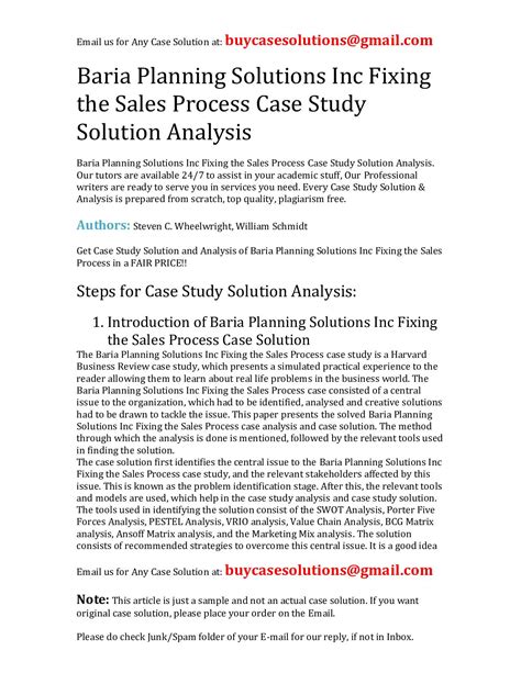 baria planning solutions case analysis Kindle Editon