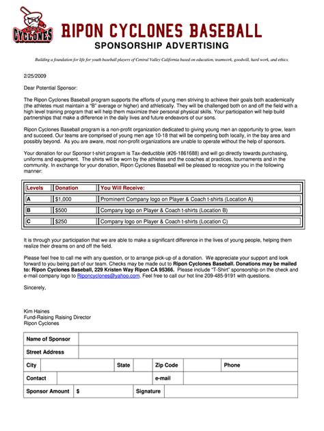 baseball team sponsorship letter template Epub
