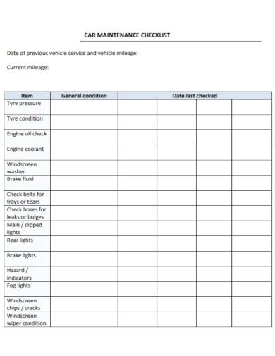 basic car maintenance checklist Kindle Editon