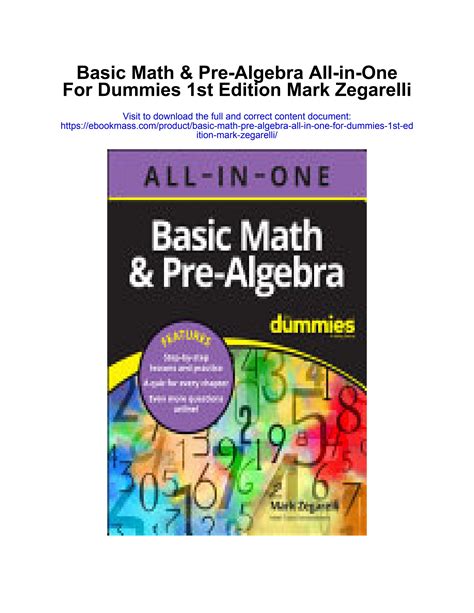 basic math and pre algebra for dummies 1st first edition Epub