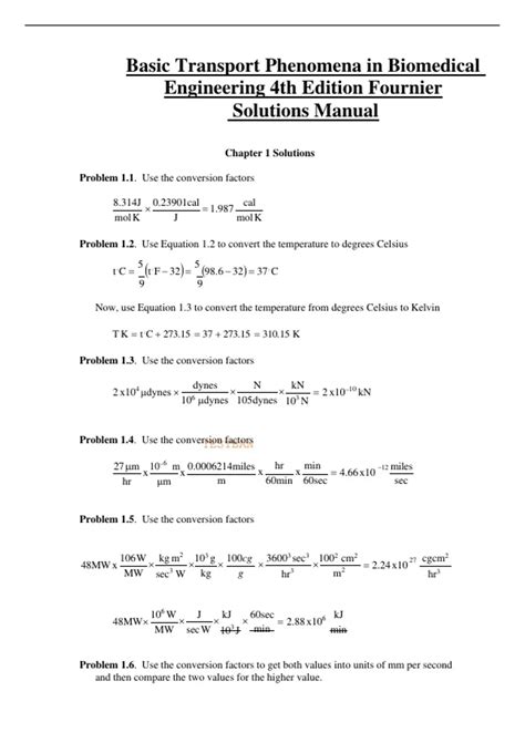 basic transport phenomena in biomedical engineering solutions PDF