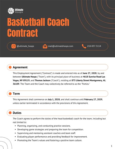 Basketball Coach Contract Template