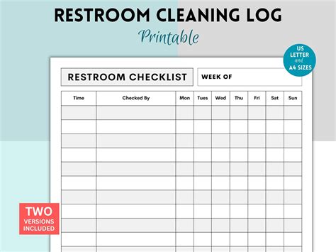 bathroom check log sheet template Kindle Editon