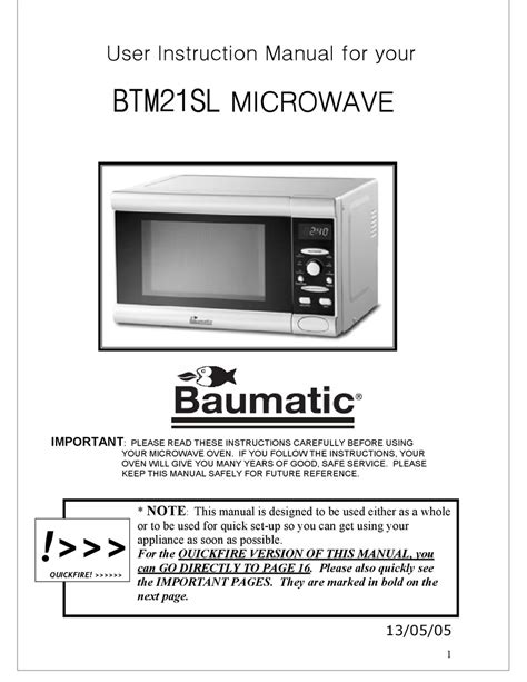 baumatic microwave oven manual Reader