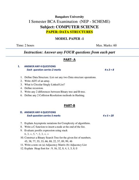 bca 1st semester question paper model PDF