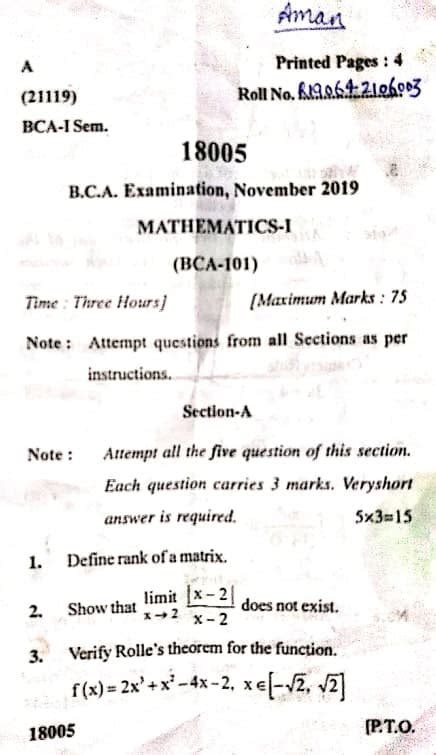 bca mathematics 1st year previous question papers Doc